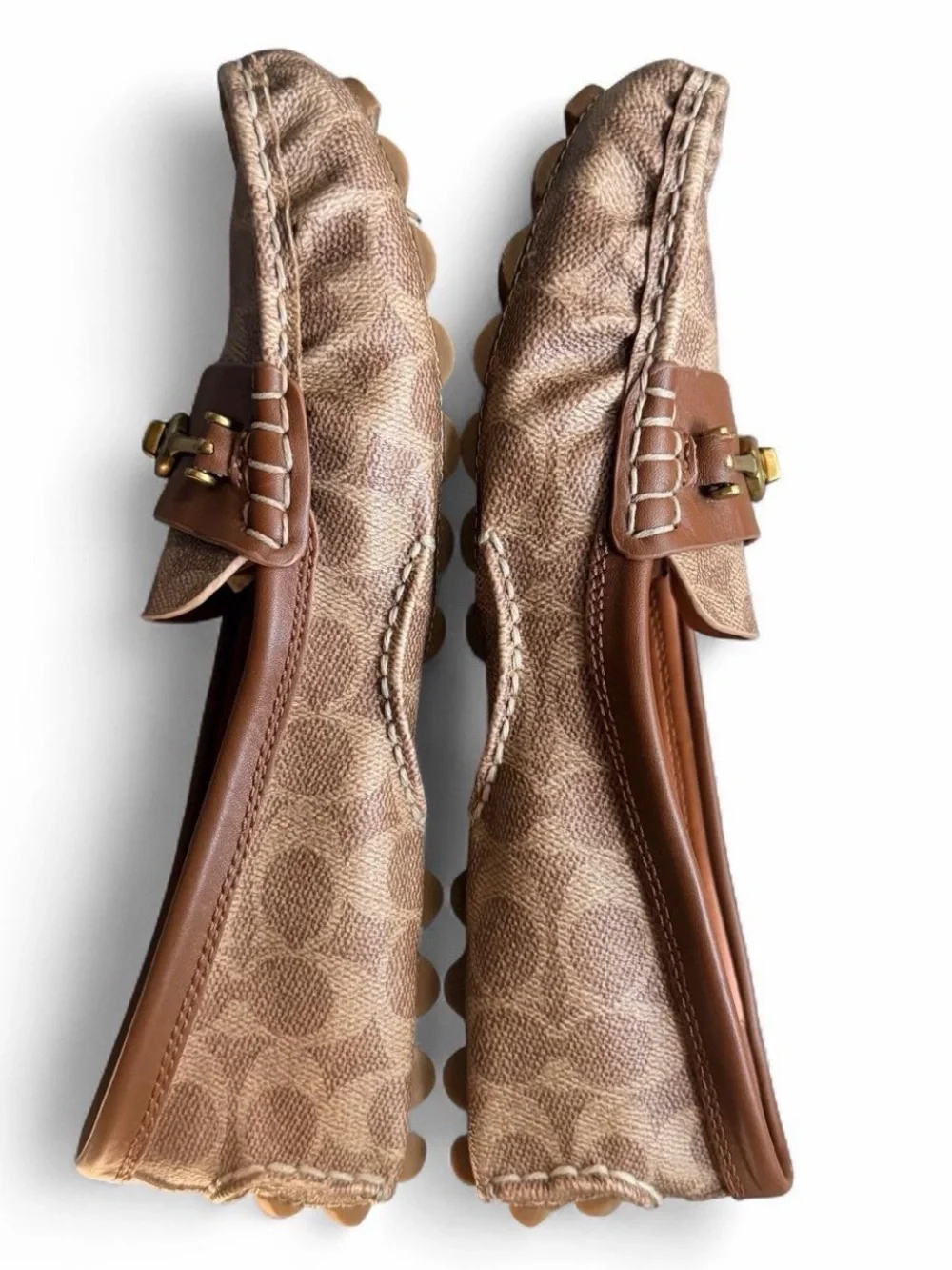 Coach Tan & Brown Signature Canvas Leather Bit Loafers